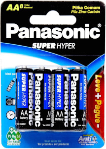 Pilha Comum AA Super Hyper Panasonic 8 Unidades