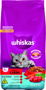 Ração Premium para Gatos Adultos Castrados Sabor Carne Whiskas 2,7Kg