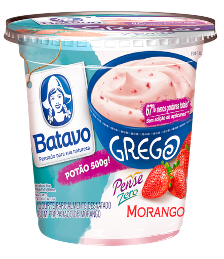 Iogurte Grego Desnatado Zero Açúcar Sabor Morango Batavo 500g