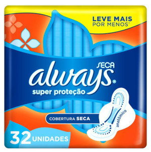 Always - Absorventes Higiênicos Super Proteção Cobertura Seca com Abas 32 Unidades