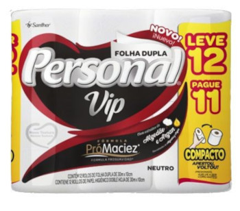 Papel Higiênico Personal Folha Dupla Vip Neutro 12 Rolos