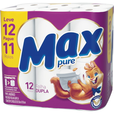 Papel Higiênico Max Pure Folha Dupla 12 Rolos