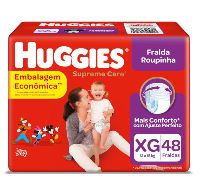 Huggies Fralda Descartável Infantil Supreme Care Roupinha XG 48 Fraldas