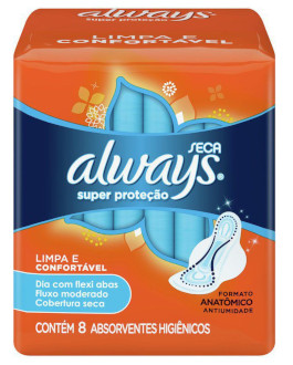 Always - Absorvente Super Proteção Seca com Abas 8 Unidades