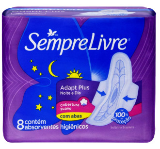 Sempre Livre - Absorvente Cobertura Suave com Abas Adapt Plus 8 Unidades