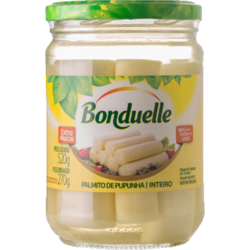 [2008.91.00] Palmito Pupunha Inteiro Bonduelle liq 520g drenado 270g