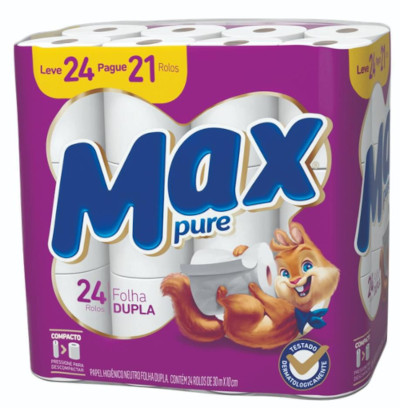 Papel Higiênico Max Pure Folha Dupla 24 Rolos
