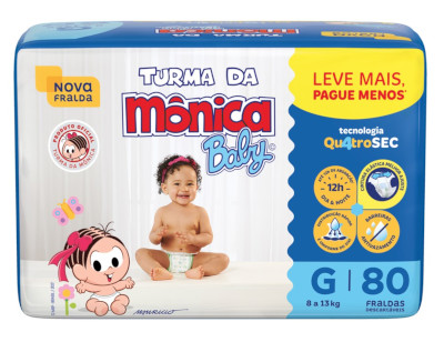 Turma da Mônica Fralda Infantil Descartável G 80 Fraldas